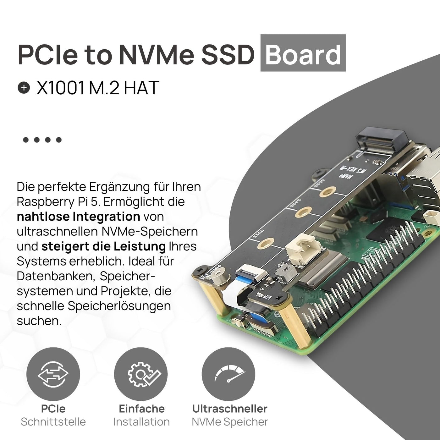 Raspberry Pi 5 8GB PCIe M.2 NVMe - Set | Metallgehäuse | Active Cooler | M.2 NVMe SSD PCIe Board | Offizielles USB-C 27W Netzteil | 64GB SD Karte | 4K Micro HDMI