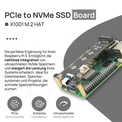 Raspberry Pi 5 8GB PCIe M.2 NVMe - Set | Metallgehäuse | Active Cooler | M.2 NVMe SSD PCIe Board | Offizielles USB-C 27W Netzteil | 64GB SD Karte | 4K Micro HDMI