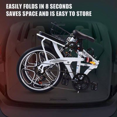 Wasd3Pods 16" 20" 22" Mountainbike, Klapp-Mountainbike Aus Kohlenstoffstahl, Mit Doppelscheibenbremse, 7-Gang-MTB-Fahrrad, Höhenverstellbar, Für Männer Und Frauen,Black-16