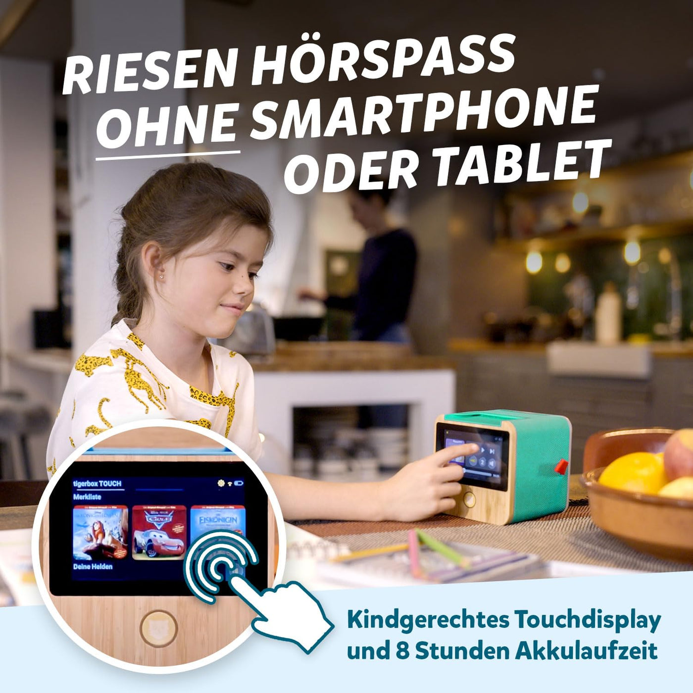 tigermedia tigerbox TOUCH PLUS grün| Streaming-Hörbox für Kinder | Stereo-Klang | Farb-Touchdisplay | Hörspielbox mit Nachtlicht | Bluetooth-Kopfhöreranschluss | extra starker Akku