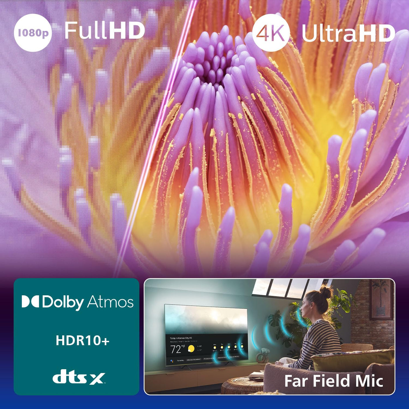 Philips Ambilight 55PUS8200 4K LED Smart TV - 55 Zoll Display mit Pixel Precise Ultra HD, Titan OS, Dolby Vision und Dolby Atmos Sound