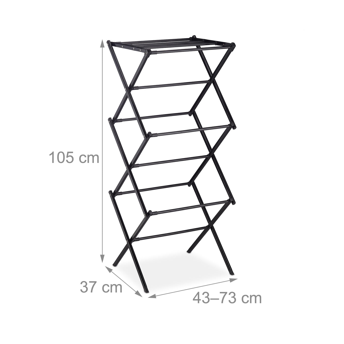 Relaxdays Wäscheständer klappbar, 11 Stangen auf 6 Ebenen, HBT: 105x73x37 cm, ausziehbarer Wäscheturm, Metall, schwarz