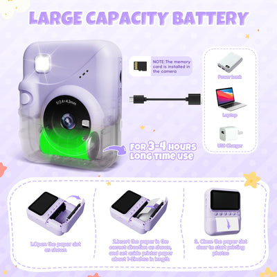 CalineGam Sofortbildkamera Kinder, 3,0 Zoll Bildschirm 48MP Kinderkamera Sofortbildkamera mit 32 GB-Karte, 1080P HD Kamera Kinder Sofortdruck, Geschenk für 3-12 Jungen und Mädchen