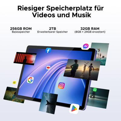 DOOGEE TAB G6+ Android 15 Tablet 11 Zoll, FHD+, 32GB RAM + 256GB ROM, 8000mAh Akku, Gemini AI, 4G LTE, Unisoc T7280 Octa-Core, Widevine L1, Tablet mit Tastatur/Stift/SIM Card Slot/Maus/Hülle