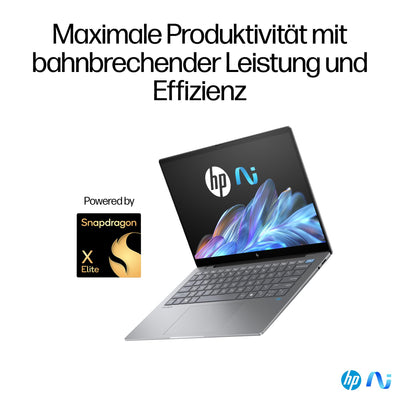 HP OmniBook X Next Gen AI Laptop | Qualcomm Snapdragon X Elite X1E-78-100 (12C) mit dedizierte NPU für KI | 45 NPU TOPS | Copilot+ PC | 14" 2,2K Touchscreen | 16 GB RAM | 1TB SSD | Win11 | Silber