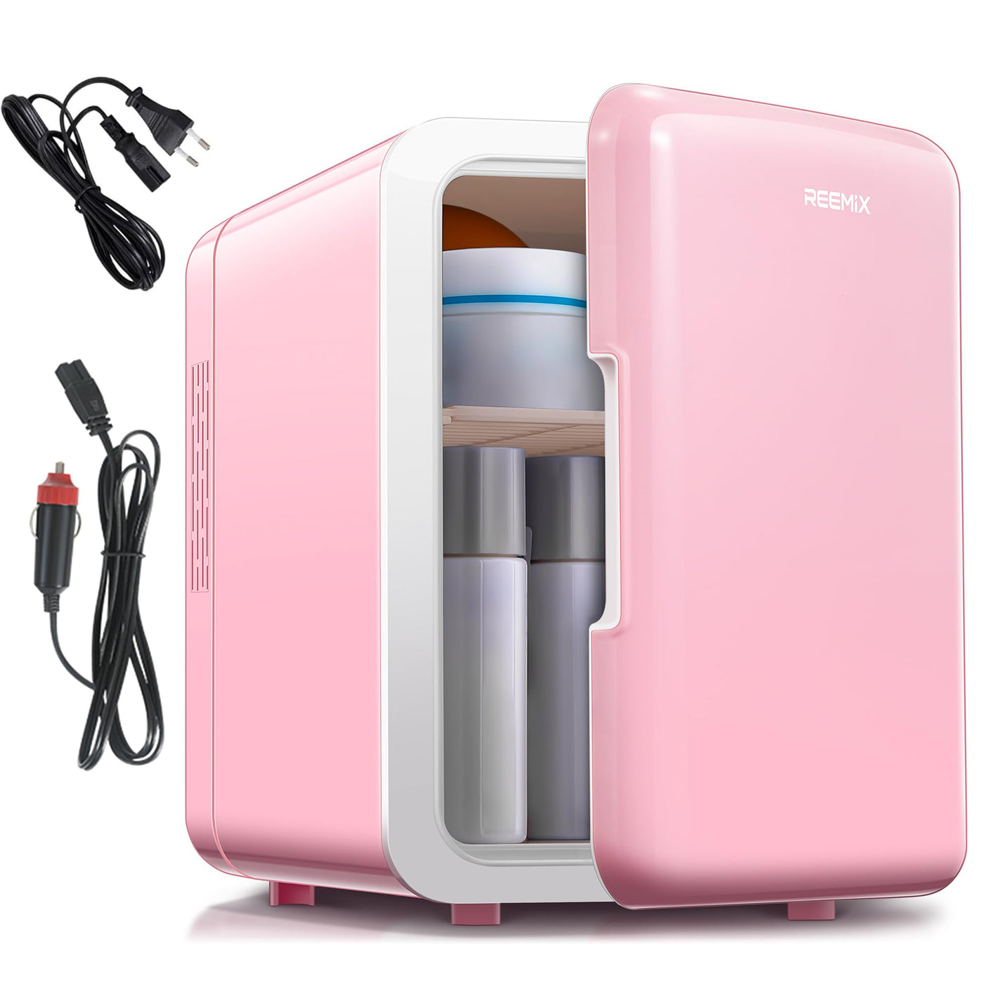 Mini-Kühlschrank, 6 Liter/9 Dosen, tragbarer Kühler und Wärmer persönlicher Kühlschrank für Hautpflege, Kosmetik, Getränke, Lebensmittel, ideal für Schlafzimmer, Büro, Auto, Freonfrei, Rosa (Ebenheit)