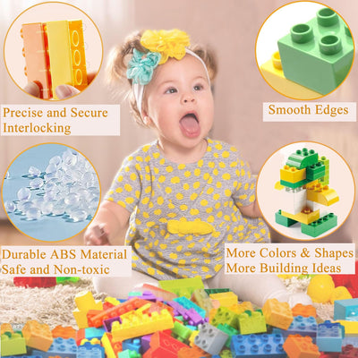 Cabeeskii Große Bausteine 198 Teile Steine in 11 Farben und 11 Maße kompatibel mit Duplo und Allen führenden Marke Bunte