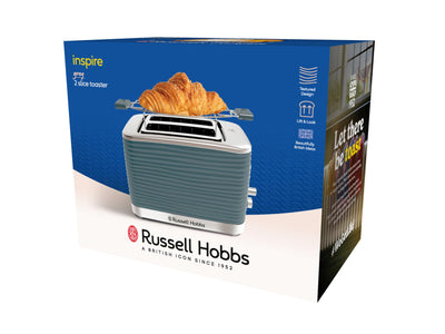 Russell Hobbs Toaster [für 2 Scheiben] Inspire Grau mit hochwertiger Hochglanz-Struktur (extra breite Toastschlitze, inkl. Brötchenaufsatz, 6 Bräunungsstufen + Auftau- & Aufwärmfunktion) 24373-56