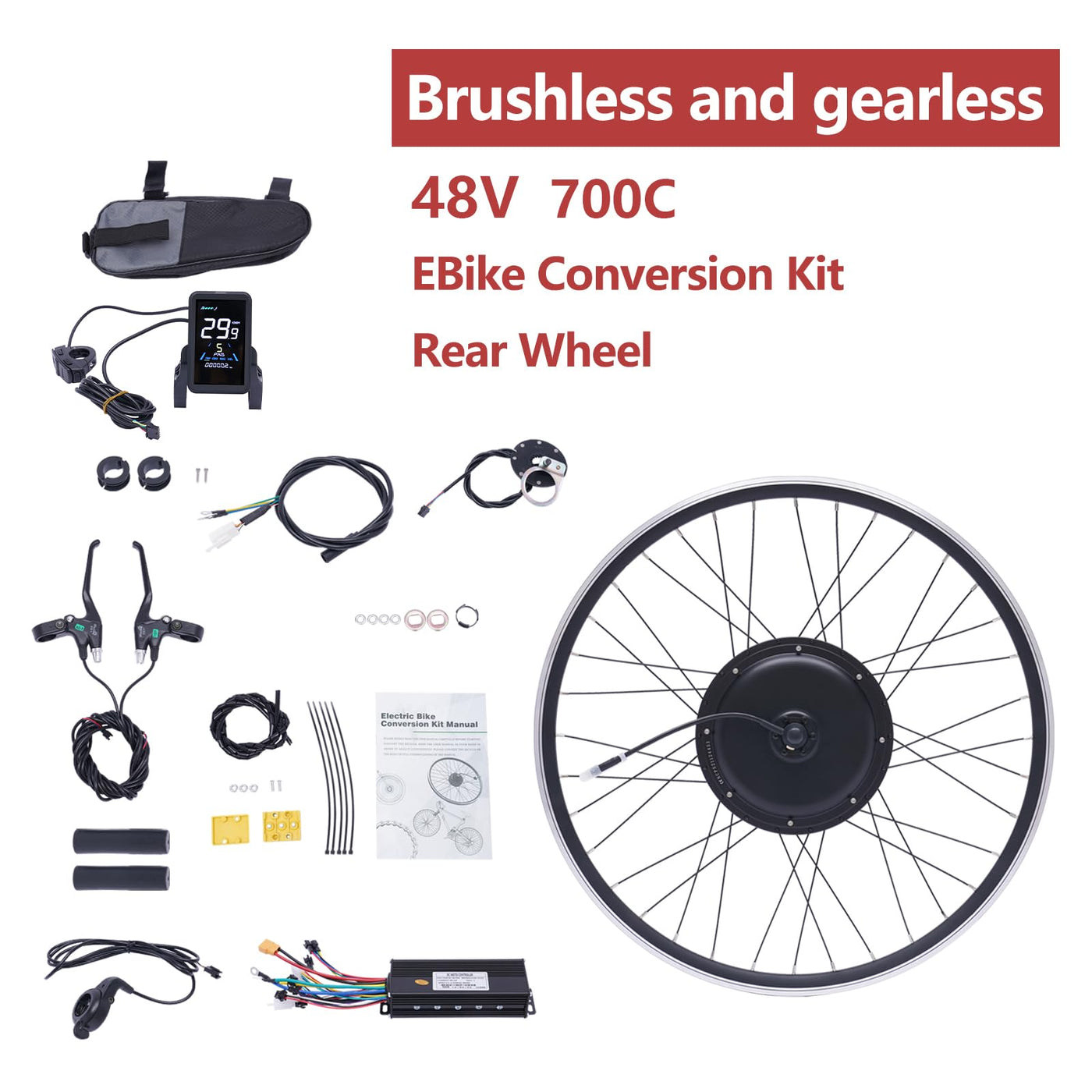 SABUIDDS 28" & 29" E-Bike Umbausatz 1000 Watt Fahrrad Motor Kit Elektro Hinterrads Brushless Nabenmotor Kits Electric Bike Conversion Kit mit LCD Display (für HL Plus 48V 13Ah Akku)