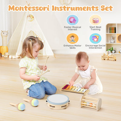 Musikinstrumente für Kinder, Montessori Musikinstrumente Set, Musik Holzspielzeug für Jungen und Mädchen, Spielzeug Geschenke Trommel Xylophon für Kleinkinder ab 1-3 Jahren