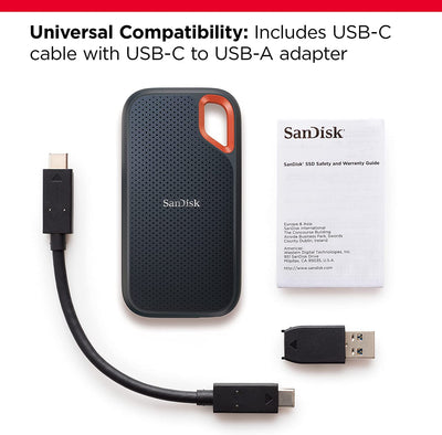 SanDisk Extreme Portable SSD 1 TB (tragbare NVMe SSD, USB-C, bis zu 1.050 MB/s Lesegeschwindigkeit und 1.000 MB/s Schreibgeschwindigkeit, wasser- und staubbeständig) Schwarz
