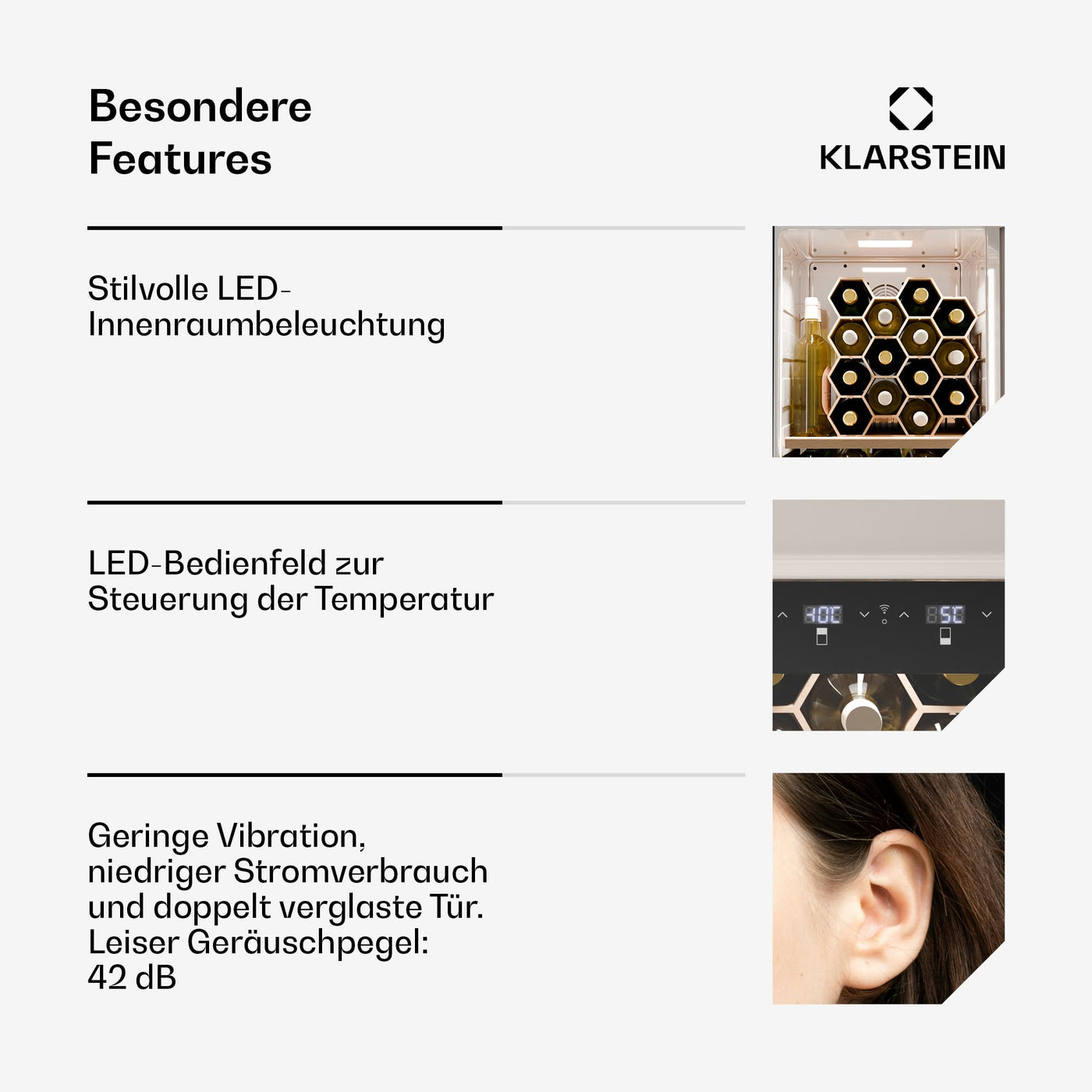 Klarstein Shirley Weinkühlschrank Mit Gefrierfach - 63 Flaschen, Zwei Zonen, –10 bis 18 °C, LED, Freistehend, Retro-Design, Hybrid-Regale, Schwarz