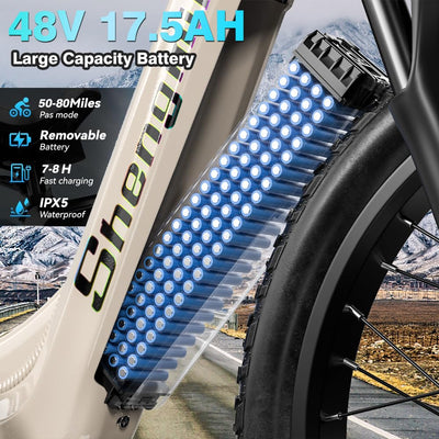 Shengmilo E Bike Elektrofahrrad Herren Damen 26'' E-Mountainbike E-Bike 48V17.5Ah Akku 7 Gang Schaltwerk Elektrisches Fahrrad mit Bafang motor Fat Tire hydraulische Scheibenbremsen Hinter Gepäckträger