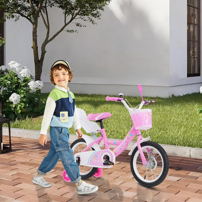 OHMG Mountainbike 12/14/16 Zoll für Mädchen, Rahmen aus Karbonstahl, Mountainbike, Jugendrad, Lenker und Sattel höhenverstellbar, für Kinder von 1 bis 9 Jahren (Rosa, 14 Zoll)