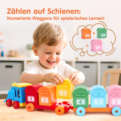 hahaland Zug Spielzeug mit Bauernhoftiere & Schlüssel,Montessori Spielzeug 2 Jahre zum Zählen,Sortierspiel,Zuordnen,Motorikspielzeug mit Fingerpuppen, Kinderspielzeug ab 2 3 4 5 Jahre Geschenk