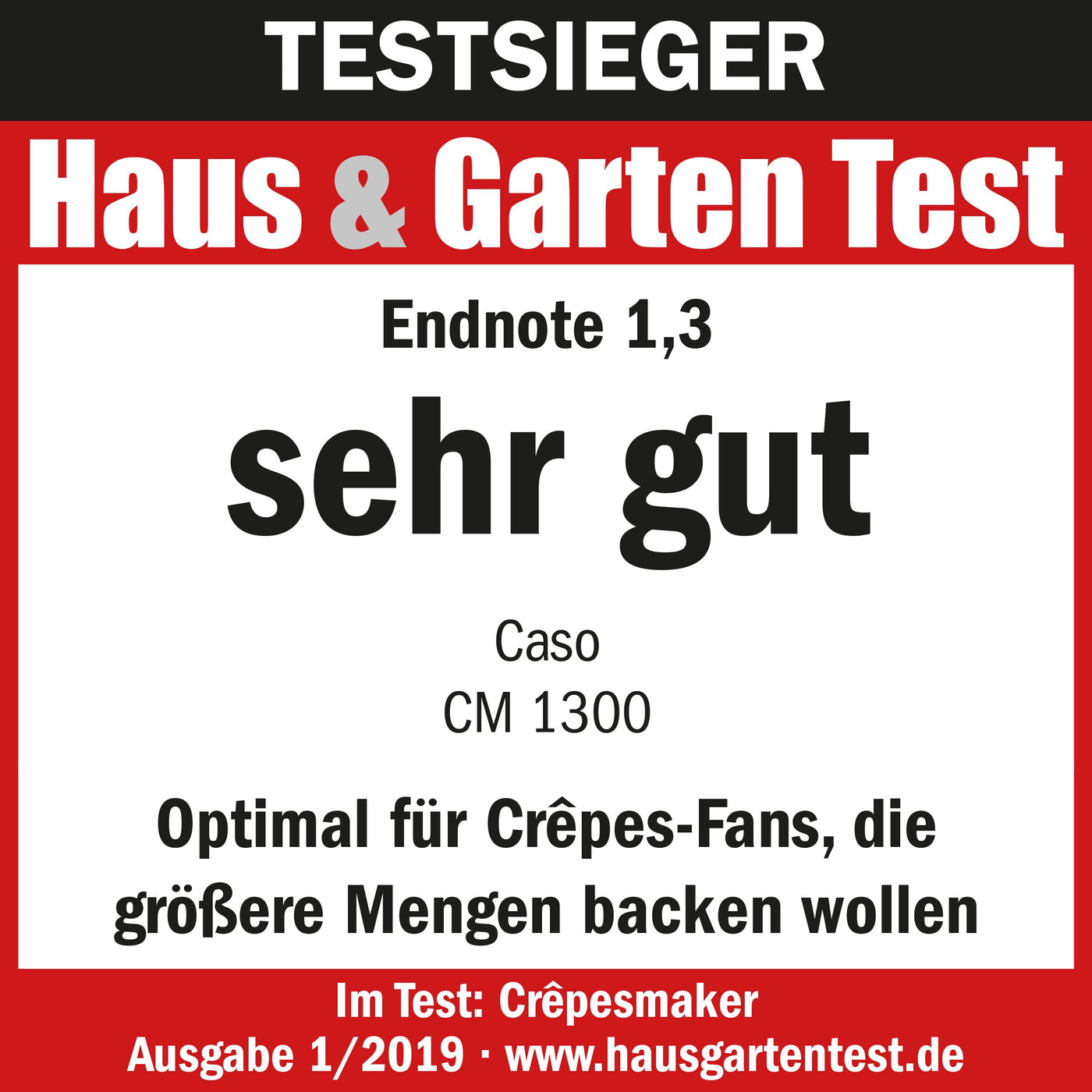 CASO CM 1300 - Crêpes Maker, extra große Backfläche (⌀ 33cm), hochwertige Antihaft‐Beschichtung, 8‐Hitzesstufen, praktischer Schieberegler, inkl. Teigverteiler und Crêpes‐Wender aus Holz