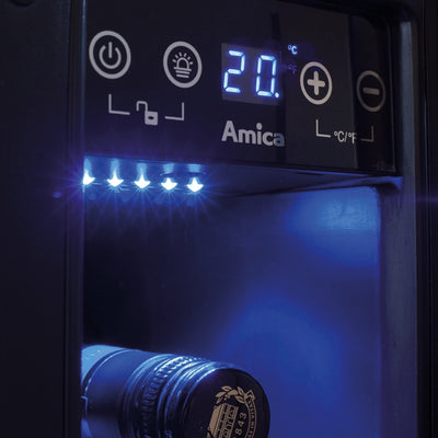 Amica WK 341 101 E Weintemperierschrank/Edelstahloptik / 82,5 cm (H) x 14,8 cm (B) x 52,5 cm (T) / 18 l Nutzinhalt/Elektronische Steuerung/Ventilator/LED-Beleuchtung