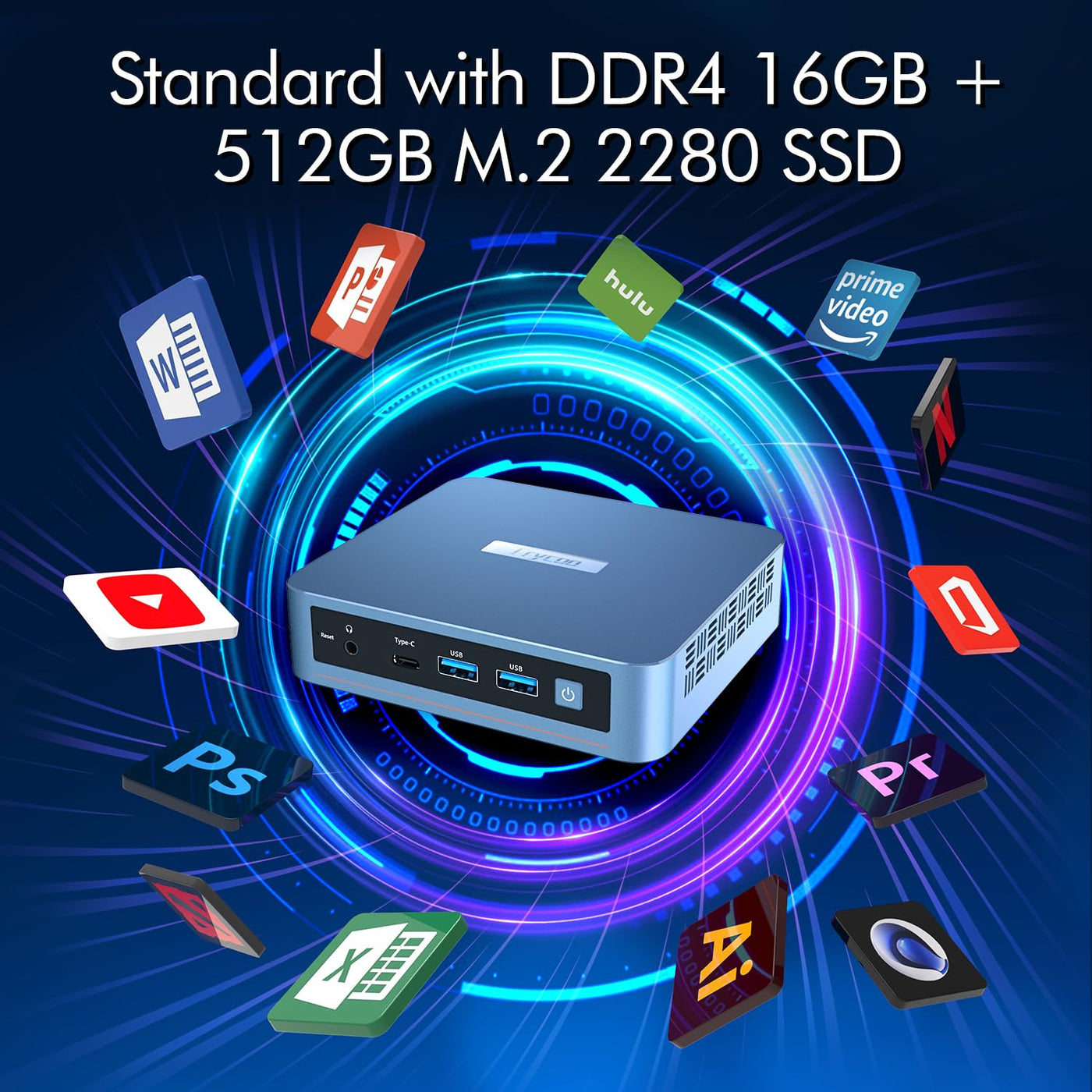 Trycoo WI-6 Mini PC 16 GB RAM 512 GB M.2 SSD, Intel 12. Generation N95 (bis zu 3,4 GHz) Mini Computer, 4K Mini Desktop PC Win 11 Pro, Gigabit-Ethernet/WiFi/BT/2* HDMI/USB-C, für Alltag Verwenden
