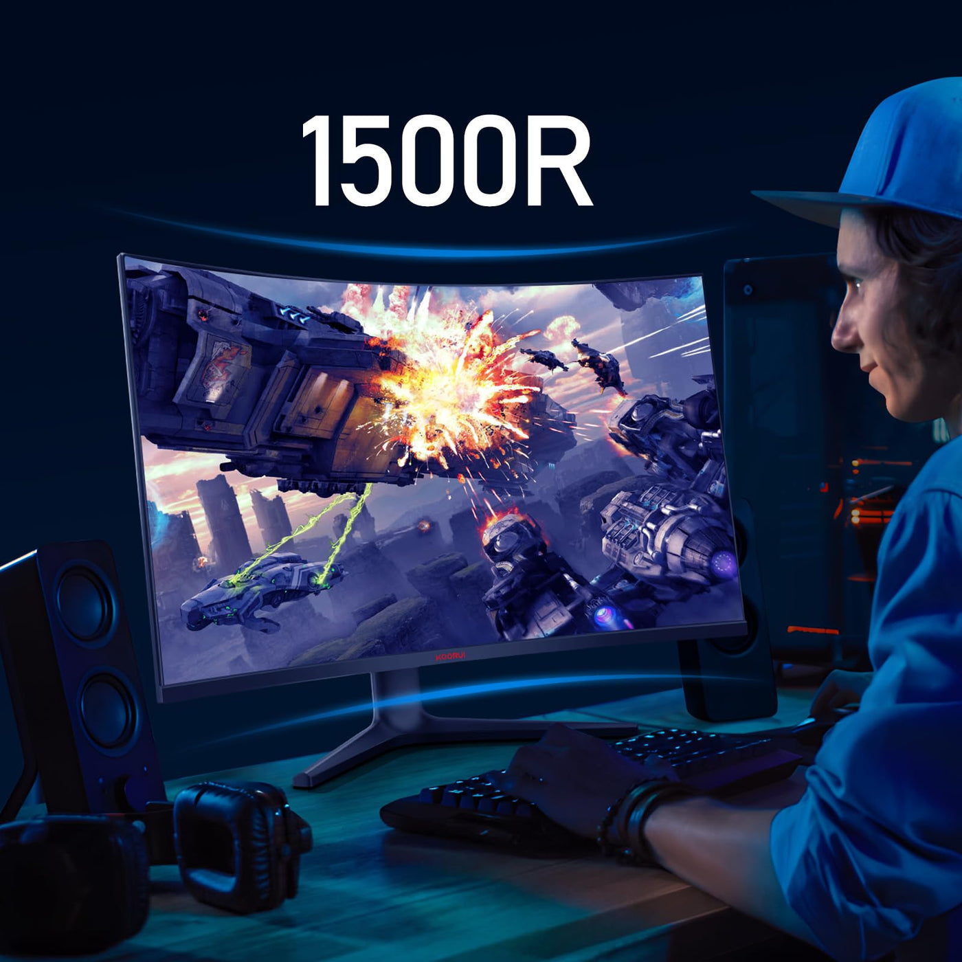 KOORUI 32 Zoll Curved Ultrawide Gaming Monitor, 2K QHD(2560x1440), 170Hz, 1ms, 1500R, VA, HDR 10, 2xHDMI (170Hz or 144Hz), DP (170Hz), AdaptiveSync, DCI-P3 90%, SRGB100%, VESA 75x75mm, Augenpflege