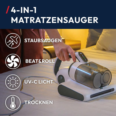 Hoover HMC5 Matratzen Handstaubsauger, 4 automatische Funktionen: Beat&Roll, Staubsaugen, UV-C-Licht, Trocknen, Entfernung von Staubmilben, Bakterien, Allergenen, Milbensauger für Matratzen [HMC510UV]
