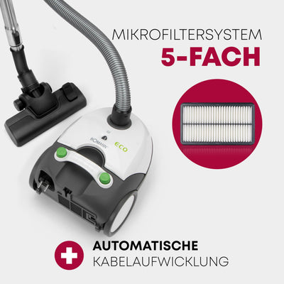 Bomann® Bodenstaubsauger mit energiesparenden 700 Watt | Staubsauger mit 5-Fach Mikrofiltersystem | Sauger mit Beutel | Umschaltbare Bodenbürste und Bürsten-/Fugendüse | BS 9019 CB N weiß