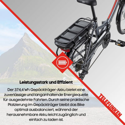 TELEFUNKEN E-Bike Klapprad Elektrofahrrad Alu, 7 Gang Kettenschaltung - Pedelec Faltrad Leicht, 250 W und 10,4 Ah / 36 V Lithium-Ionen-Akku, LCD-Display, 20 Zoll, Kompakt F810