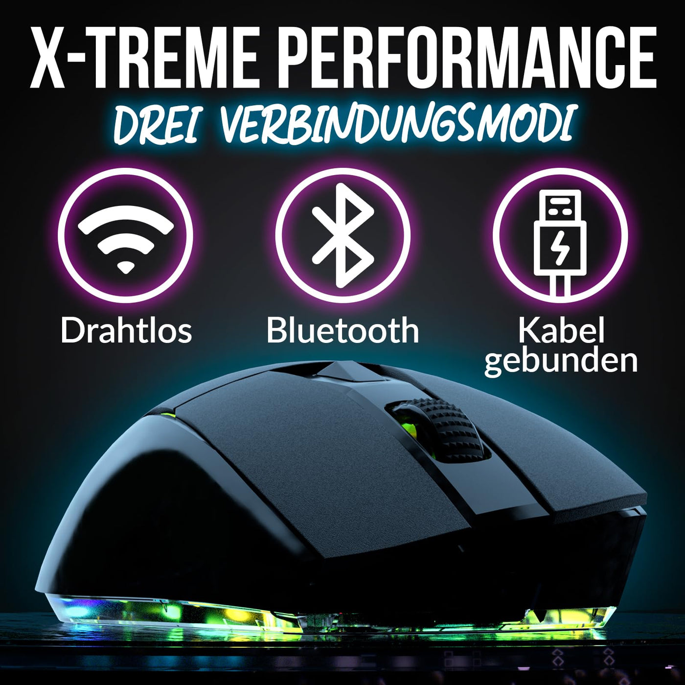KLIM Blaze X RGB + NEU 2024 + Wiederaufladbare kabellose Gaming-Maus mit Ladestation + Langlebiger Akku + Bis zu 12000 DPI + Kabelgebundene & kabellose Maus PC, PS5, PS4, Mac + Schwarz