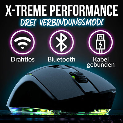 KLIM Blaze X RGB + NEU 2024 + Wiederaufladbare kabellose Gaming-Maus mit Ladestation + Langlebiger Akku + Bis zu 12000 DPI + Kabelgebundene & kabellose Maus PC, PS5, PS4, Mac + Schwarz