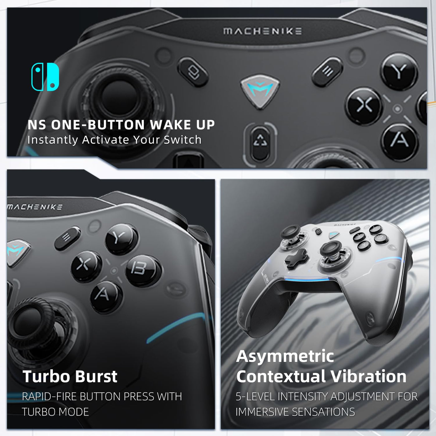 Machenike G5 Pro Wireless Controller für Windows PC,Switch,IOS&Android,RGB Lichter,PC Controller Hall Effekt Joystick＆Trigger/Gyroskop (Schwarz)