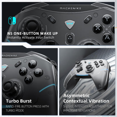 Machenike G5 Pro Wireless Controller für Windows PC,Switch,IOS&Android,RGB Lichter,PC Controller Hall Effekt Joystick＆Trigger/Gyroskop (Schwarz)