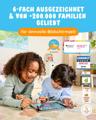 Edurino Bundle | 5 spannende Lernspiele | 4-8 Jahre | Lesen & Schreiben, Zahlen, Erstes Englisch, Logisches Denken, Kreativität inkl. Stift & Mäppchen