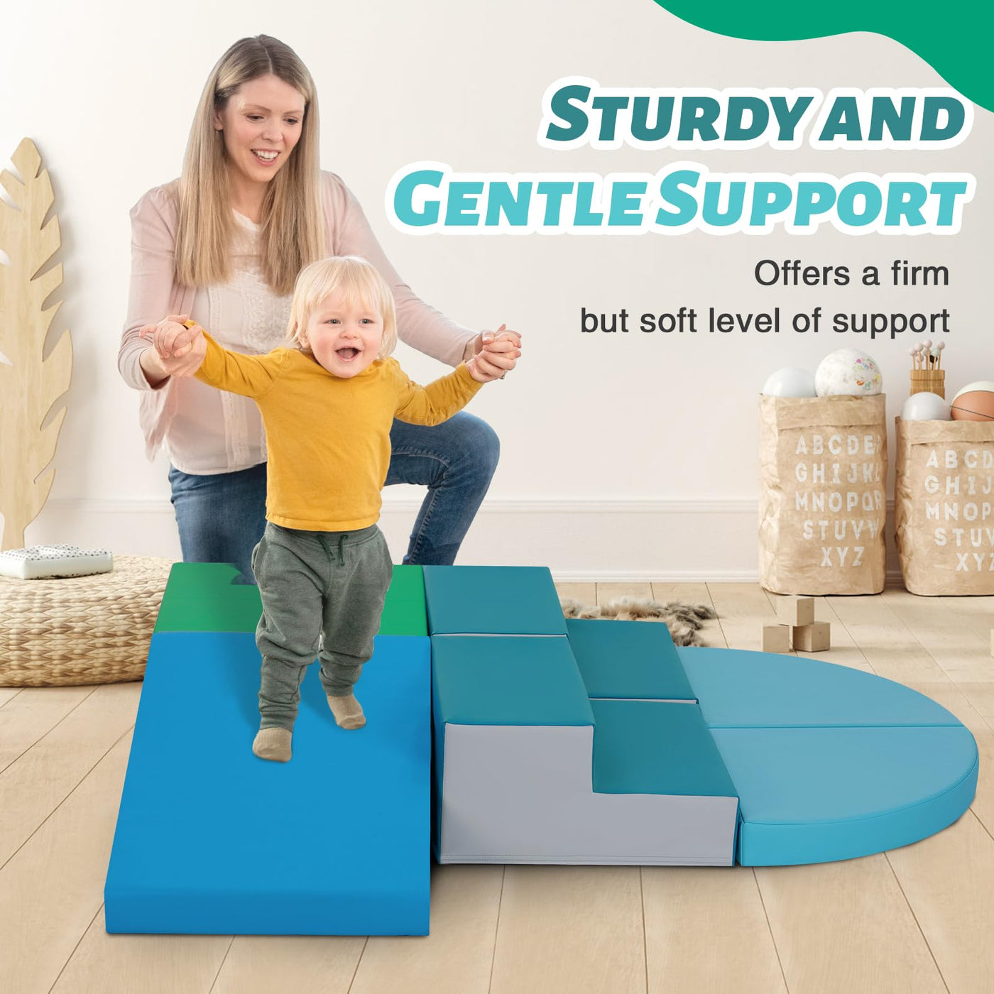 Wilwolfer Schaumstoff Bausteine Kinder Klettern Indoor: 6 Softbausteine Riesenbausteine Spielbausteine - Weiche Bausteine Baby Montessori Großbausteine Kletterspielzeug Outdoor Doppelte Treppe-Set