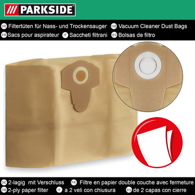 10 Original Parkside Lidl Staubsaugerbeutel für Nass-Trocken-Sauger PWD 25, 30, PNTS 23, 30, 1400, 1500 A1, A2, B1, C1, D1, B2, B3, E2, C4, D5, F2, H4