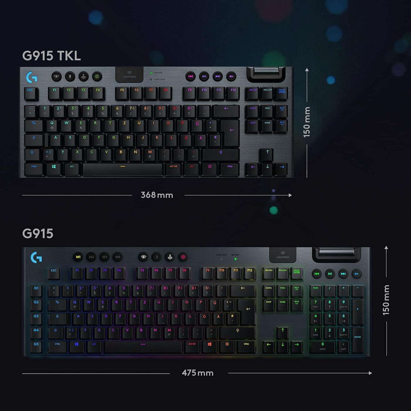 Logitech G915 LIGHTSPEED TKL Tenkeyless kabellose mechanische Gaming-Tastatur, Taktiler GL-Tasten-Switch, LIGHTSYNC RGB, Ultraschlankes Design, 40+ Stunden Akkulaufzeit, Deutsches QWERTZ-Layout-Carbon
