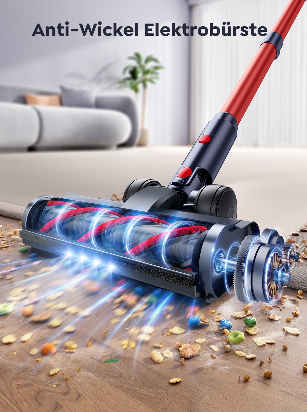 INTETURE Akku Staubsauger 45000Pa/550W/60Mins, Staubsauger Kabellos mit Aufrechtfunktion,Wandhalterung mit integrierter Ladestation, Super Leise Akkustaubsauger für Hartböden,Teppiche und Tierhaare