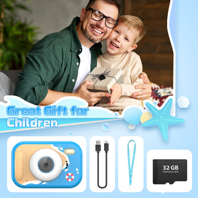 wasserdichte Kamera für Kinder, 48MP 1080P Kinderkamera Digitalkamera Unterwasser Kamera Kinder mit 2,4 Zoll Bildschirm 32GB-Karte Notfall-LED-Blitz, Geschenk für 3-12 Jahre Mädchen Jungen,Blau