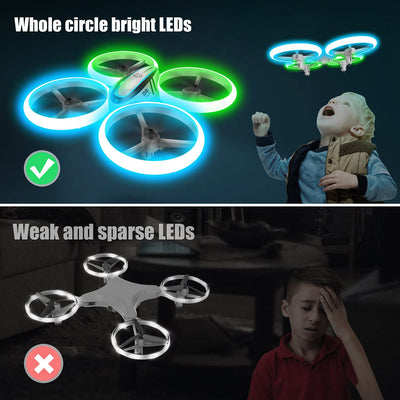 AVIALOGIC Q9s Drone Drohne für Kinder mit Höhehalten und Kopflosem Modus,RC Quadcopter mit Blauen & Grünen Lichter und 2 Akkus,Spielzeug Drohne für Kinder und Anfänger