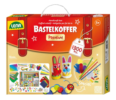 Lena 42663 Premium XXL Bastelkoffer mit 1300 Teile, Material zum Basteln, mit Moosgummi, Buntpapier, Perlen, Blumen, Pompon, Bänder, Knöpfe, Kulleraugen und vielem mehr, für Kinder ab 5 Jahre, Mittel