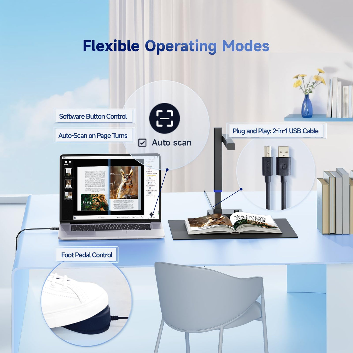 CZUR Shine Ultra A3 Scanner, tragbarer Dokumentenscanner, Faltbare Buchscanner, Dokumentenkamera Visualizer mit OCR 180+ Sprache, Stufenlos LED, Schnell-Scanner für Windows & macOS (13 MP)