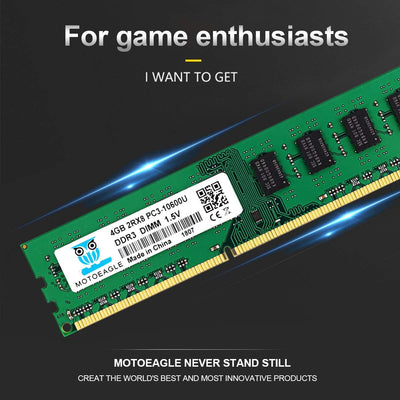 Motoeagle 8GB Kit (2x4GB) PC3 10600U DDR3-1333MHz 10600 PC3 4GB DIMM RAM 2Rx8 Unbuffered Non-ECC 1.5V CL9 240-Pin Desktop Arbeitsspeicher