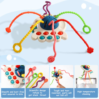 Montessori-Spielzeug, Silikon-Zugschnur-Aktivitätsspielzeug, sensorisches Spielzeug für Kleinkinder, Reisespielzeug für Babys, Geschenk zur Entwicklung feinmotorischer Fähigkeiten für 18 Monate+