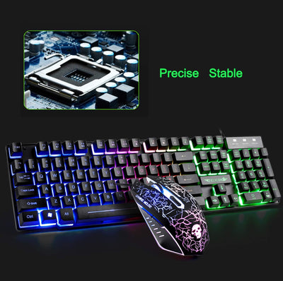 Lexon tech Kabelgebundene Tastatur und Maus Set T6 Rainbow Hintergrundbeleuchtung, USB, ergonomische Multimedia-Tastatur, 2400 DPI,6 Tasten,USB-Gaming-Maus, inklusive Gaming-Mauspads in Standardgröße