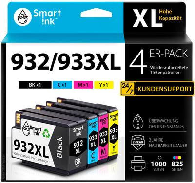 Smart Ink Kompatible Druckerpatronen als Ersatz für HP 932 XL 933 XL 932XL 933XL 4 Multipack (Schwarz Cyan Magenta Gelb) Patronen Höher Kapazität für HP Officejet 6600 6700 7612 7510 7110 6100 7610