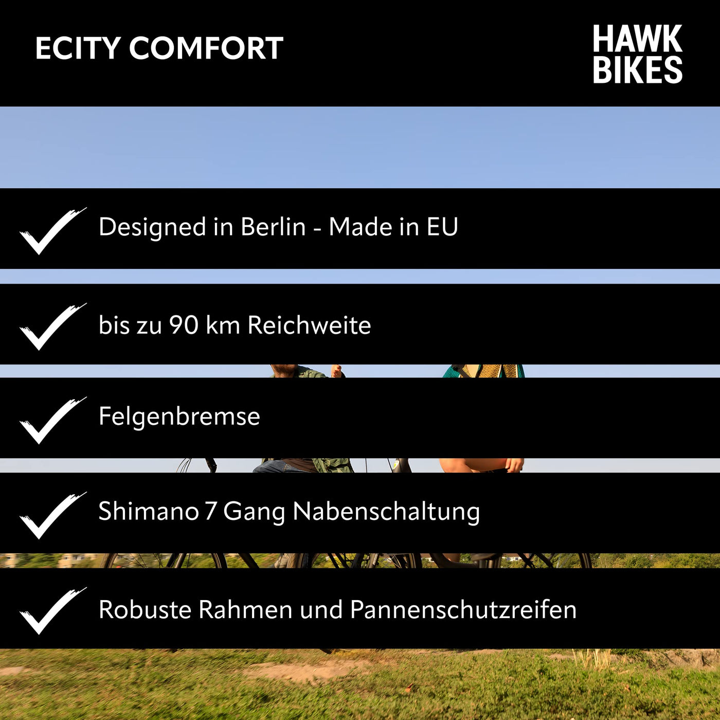 HAWK eCity Comfort E-Bike Herren & Damen 250W I Fahrrad mit Aluminiumrahmen I E Bike Herren 26 Zoll mit tiefem Einstieg 7 Gang Nabenschaltung
