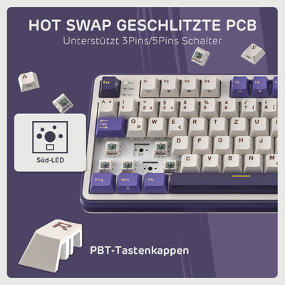 RK ROYAL KLUDGE S98 DE Mechanische Tastatur mit Smart Display & Knopf, Top Mount 96% Kabellose Mechanische Tastatur BT/2.4G/USB-C, Hot-Swap-fähige, Software-Unterstützung, 98 Tasten, QWERTZ