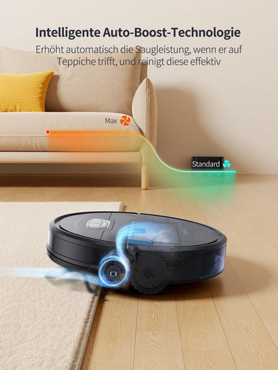 HONITURE Saugroboter mit Wischfunktion,G20 Pro Staubsauger Roboter mit 4500Pa Starke Saugkraft,7,6 cm Roboterstaubsauger mit APP Steuerung 180 Min Laufzeit,Ideal für Tierhaare,Teppiche und Hartböden