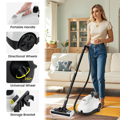 RELAX4LIFE Dampfreiniger, Dampfdruck: 5 bar, Leistung: 2000W, Flächenleistung: 108 m², Tank: 1,8 L, Aufheizzeit: 8 min., mit 24 Zubehöre&Druckmesser, für Teppiche, Boden, Fliese, Fenster, Sofa (Weiß)