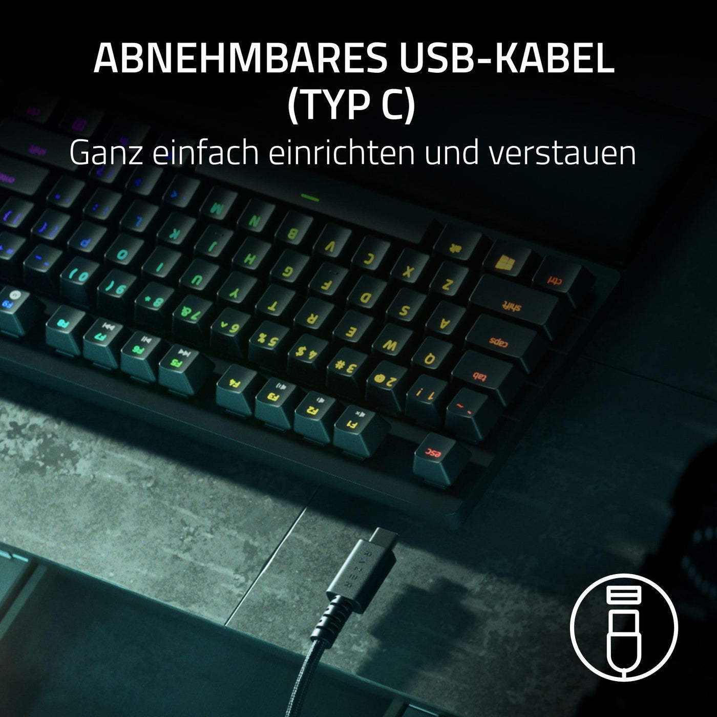 Razer Huntsman V2 Tenkeyless (Purple Switch) - Optische Gaming-Tastatur ohne Ziffernblock (Klickende Optische Switches, Doubleshot PBT-Tastenkappen, Handballenauflage) QWERTZ DE-Layout | Schwarz