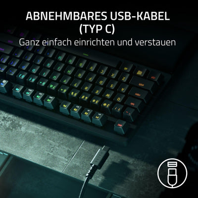 Razer Huntsman V2 Tenkeyless (Purple Switch) - Optische Gaming-Tastatur ohne Ziffernblock (Klickende Optische Switches, Doubleshot PBT-Tastenkappen, Handballenauflage) QWERTZ DE-Layout | Schwarz