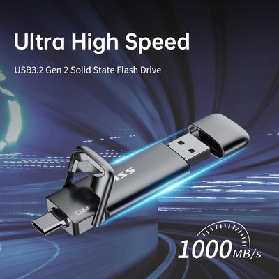 SSK Externe USB C SSD 1TB External Hard Drive, with up to 1000 MB/s, Fast USB Stick, Dual USB C + USB A USB Stick 3.2 Gen2 Memory Stick for iPhone 15/PS4/Android Phone/Tablet/Windows/Mac